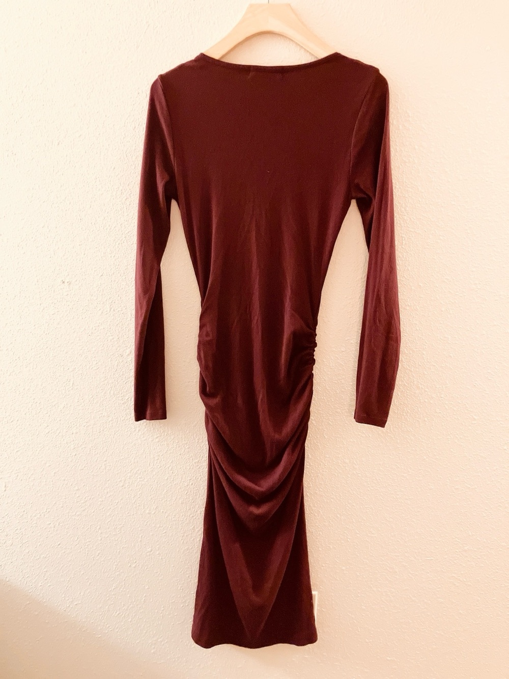 Michael Stars Scoop Neck Long-Sleeve Maxi Dress Ruched Slit Bohemian Red Small - Picture 5 of 9
